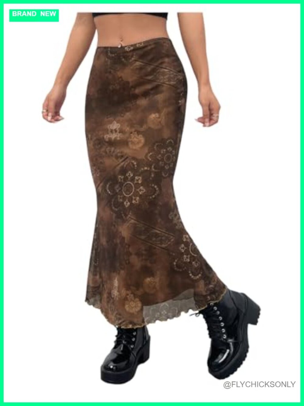 Women's Floral Midi Skirt Boho Mesh High Waisted Bodycon Summer Skirt